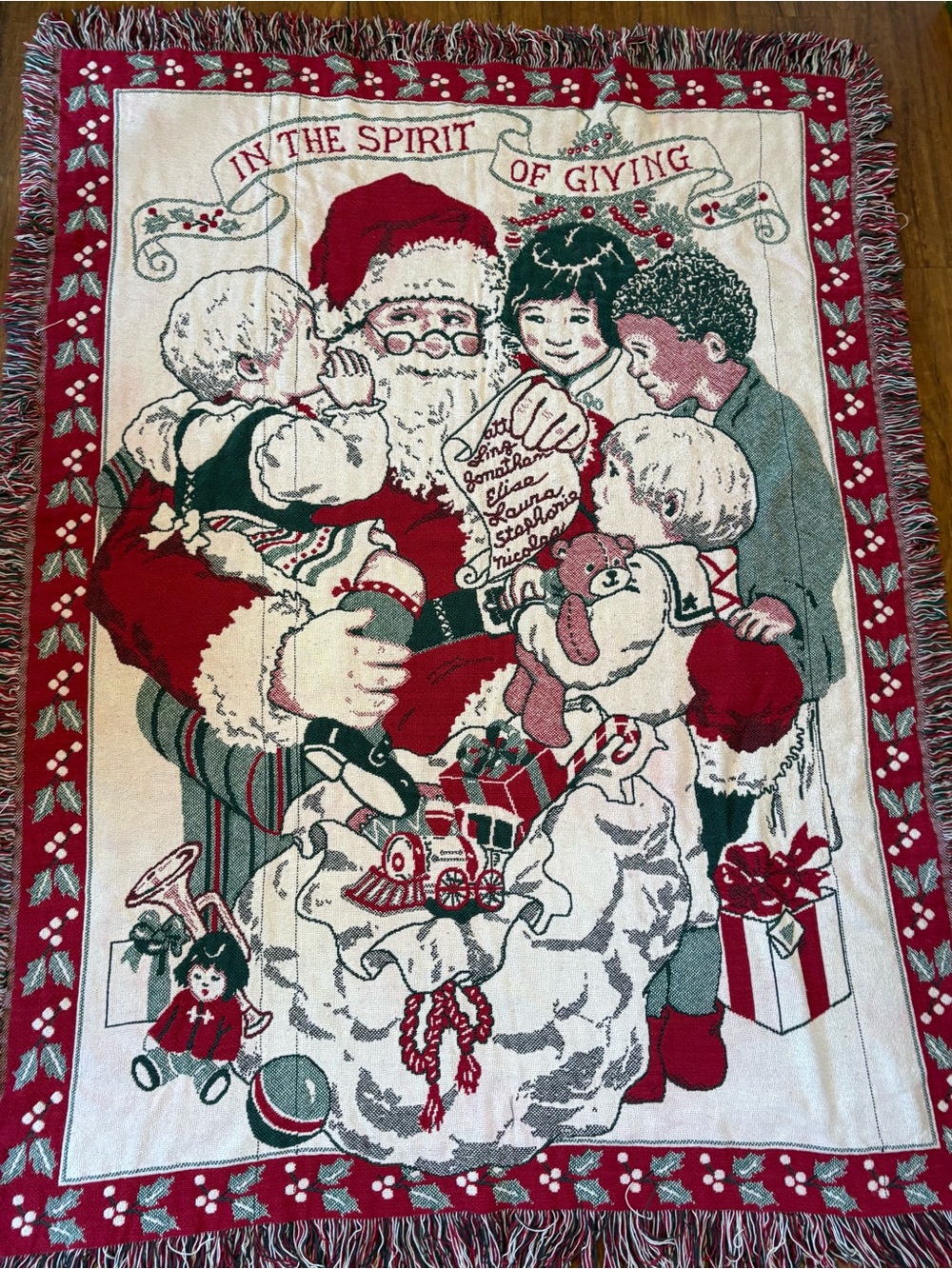 Vintage Tapestry Throw Blanket Santa Claus Vintage Christmas.